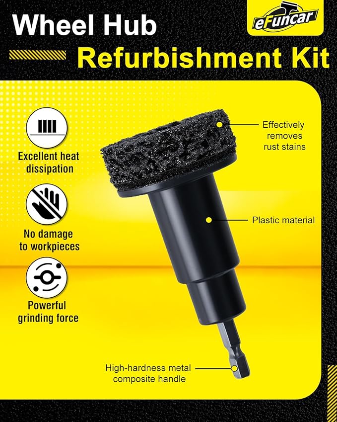 Hub Cleaning Tool, Wheel Hub Cleaning Tool Kit with 1/2" Impact Wrench Adapter & 7 Replaceable Grinding Pads, Wheel Stud Cleaner for Rust Removal & Hub Refinishing on Cars, Trucks, SUVs