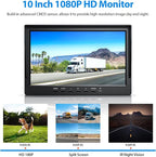 ZEROXCLUB 4 Wired Backup Camera System Kit with 10’‘ 1080P HD Monitor, IR Night Vision Rear Side Camera, Loop Recording, IP69K Waterproof Camera with Parking Lines for Bus, Truck, Trailer, RV, BY104A