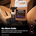 Malco Leather & Plastic Cleaner – Penetrates Deep to Remove Dirt, Grime and Oily Soils/Restores Leather, Plastic and Vinyl/Leaves Surfaces Clean, Shiny and Film-Free / 1 Gallon (100101)