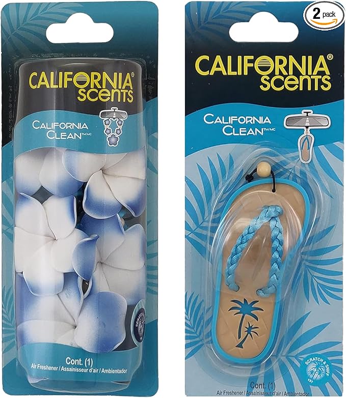 California Scents Scented Necklace and Scented Sandal - California Clean Scent - Best Car Air Freshener Set with Hanging Air Freshener Design for Long-Lasting Car Fresheners