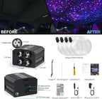 4 Colors 32W Twinkle Starlight Headliner Kit for Car Home with APP&RF Remote,RGBW 650pcs*0.03in*13.1ft Cables Fiber Optic Star Sky Roof Lights,4 Port Engine Sound Activated Ceiling Star Lights for Car