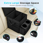 Foldable Bench Seat Center Console, Car Armrest Organizer Box with 2 Large Cup Holders & Massive Storage, Universal Portable Trunk Console Arm Rest for Car/Truck/Van/SUV Rear Organizers Back Seat