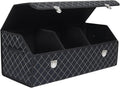 Trunk Organizer with Lid for Car Foldable Storage Box Heavy Duty PU Leather Cargo Organizer for SUV Sedan Waterproof (Black, Large)
