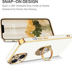 VENINGO iPhone 14 Case,Phone Cases for iPhone 14,Slim Fit Soft 360° Ring Holder Kickstand Magnetic Car Mount Supported Easy Clean Shockproof Protective Cover for Apple iPhone 14 6.1" 2022,White/Golden