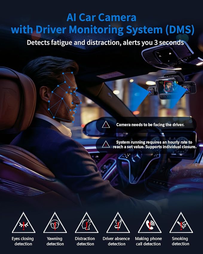 360° View 5 Channel Dash Cam Front and Rear with AI Driver Monitor System DMS, 4K Dash Camera for Cars, Built-in GPS WiFi Night Vision, Dashcam Free 128G Card, 24/7 Parking Monitor Mode, V8 Ultra-5CH