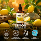 100% Pure Lemon Essential Oil - 4 Fl Oz - Lemon Oil for Hair, Skin, Diffuser, Aromatherapy & DIY Candle Making Scent