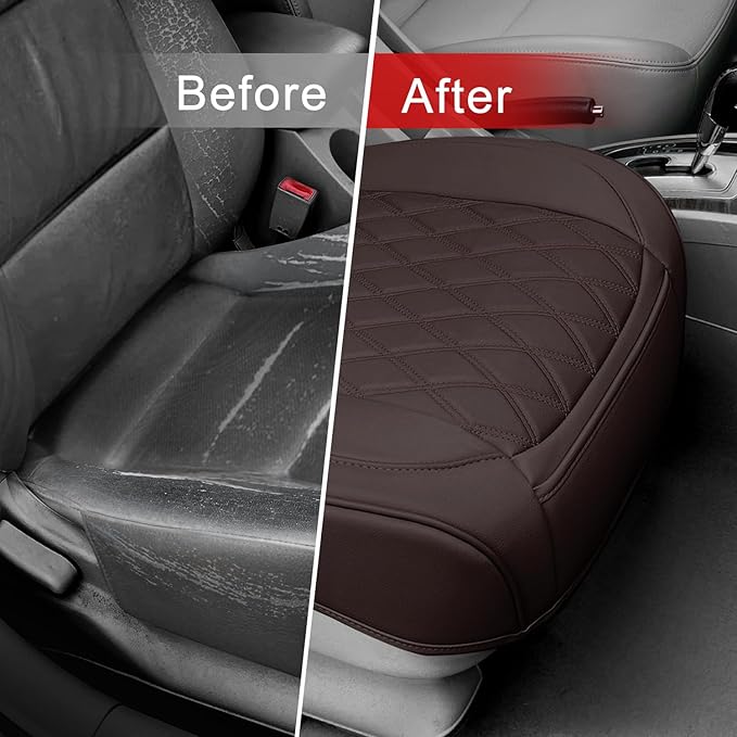 BEITK 1 Pack Leather Front Car Seat Cover Bottom Car Seat, Anti-Slip and Full Wrap Driver Car Seat Protectors, Luxury Waterproof Bottom Auto Seat Cushion Pad Mat for Most Vehicles(Coffee)