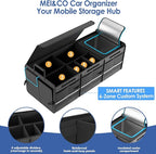 MEI&CO Car Trunk Organizer - 2.5mm PP Board Built, 35L Leakproof Cooler, 105L Capacity, 2 Tie-Down Straps, 4 Adjustable Dividers, Foldable Design for SUVs, Trucks, and Cars