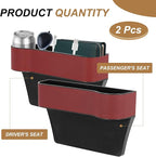 HARFINGTON 2pcs Car Seat Gap Filler Organizer 10.2 x 6.5 x 3.1 Inch ABS+Leather Universal Car Organizer Storage Box Between Seat and Console (Left+Right) with Cup Holders for Phone Keys, Red