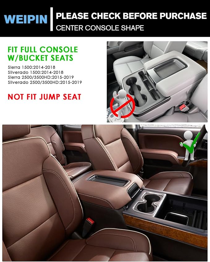 for 3PCS Center Console Organizer Tray&Console Tray Compatible with 2014-2018 Chevy Silverado/GMC Sierra 1500& 2015-2019 Silverado&Sierra 2500HD/3500HD - Full Console w/Bucket Seats Only