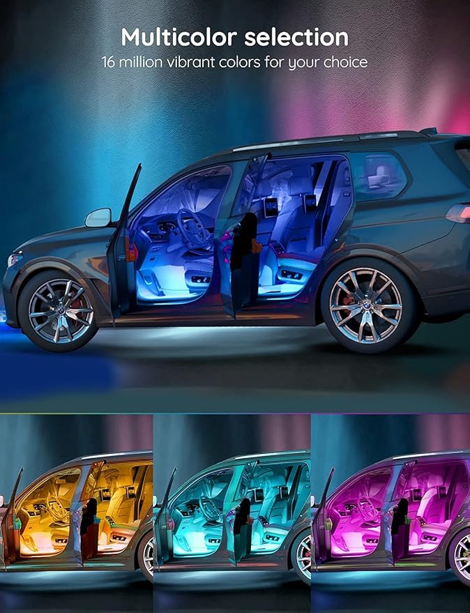 Govee Car LED Lights, Smart Car Interior Lights with App Control, RGB Lights with DIY Mode and Music Mode, 2 Lines Design LED Lights for Cars with Car Charger, 12V
