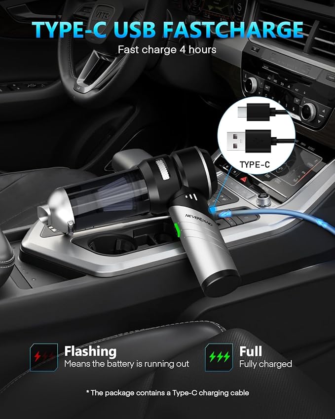 NEVERLAND Handheld Vacuum Cordless Car Vacuum - 15000PA High Power 4-in-1 Portable Foldable Small Detailing Kit, Rechargeable Hand Held Vacuum for Car Home Office