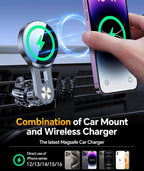 for 15W Magsafe Car Mount Charger【Long Arm】 Magnetic Wireless Car Charger Magsafe Charger Car Accessories Mag Safe Car Mount Holder Vent Magsafe Car Charger Mount for iPhone 16 Pro Max 15 14 13 Plus