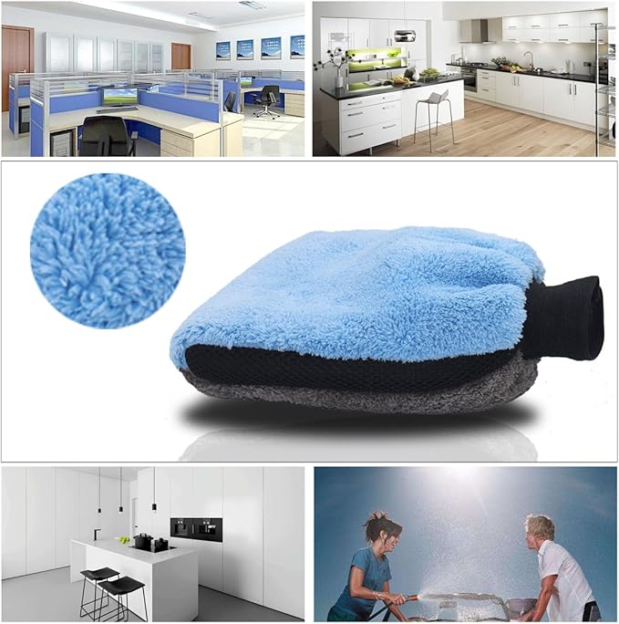 2pcs Car Wash Mitts - Double Faced Coral Velvet Clean Gloves - Scratch-Free No Falling Wool - Auto Window Door Water Absorption Cleaning Brush Tools (Blue - 2 Pack)