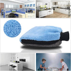 2pcs Car Wash Mitts - Double Faced Coral Velvet Clean Gloves - Scratch-Free No Falling Wool - Auto Window Door Water Absorption Cleaning Brush Tools (Blue - 2 Pack)