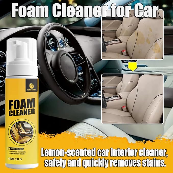 Foam Cleaner for Car, Multi-purpose Car Interior Cleaner for Car, Kitchen, Bathroom, Interior and House Lemon Flavor (100ml*2)