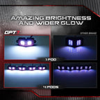OPT7 Photon Pure White LED Magnetic Rock Lights - 8 Pods w/Magnet Mounts - Wide Angle Underglow Lighting Kit, IP68 Waterproof for Offroad Jeep RZR ATV UTV SUV - Truck Decorations