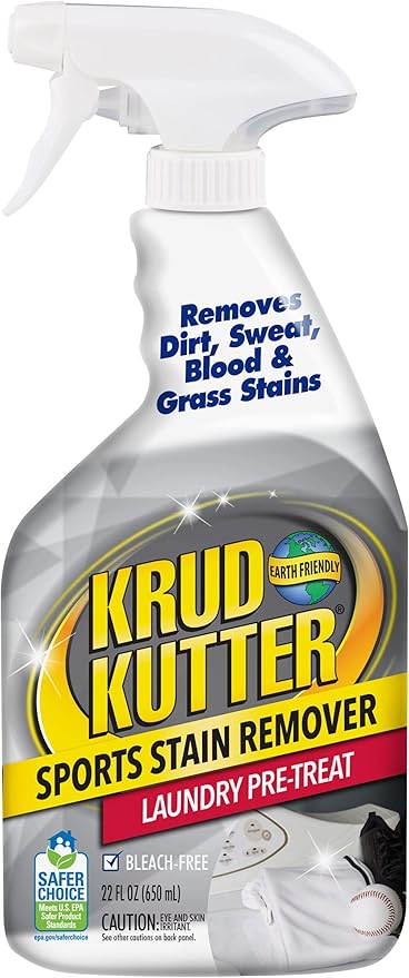 Krud Kutter Sports Stain Remover Laundry Pre Treat Spray, 22 oz, Removes Grass, Dirt and Sweat Stains from Athletic Clothing, Prewash Treatment for Uniforms, Activewear and Fabric
