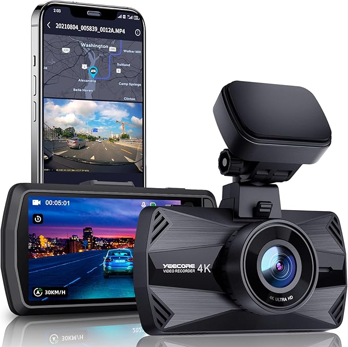 YEECORE D21 Dash Cam, Real 4K Dash Camera Front 5G WiFi GPS, 3" LCD Super Night Vision Car Camera, 157°Wide Angle Dash Camera for Cars with App, Accident Record, G-Sensor, Parking Mode, 512GB Max