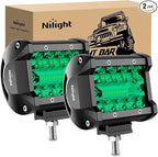 Nilight 4 Inch LED Light Pods Green Triple Row 2PCS 60W Flood Spot Combo Off Road Driving Fog Fishing Hunting Emergency Safety Signal Deck Trailer Lighting for UTV Pick-up Van Boat Tractor