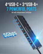 SABRENT 7-Port USB-C Hub with Power Switches, 5Gbps USB 3.2, 48W Powered Hub with 3 USB-A + 4 USB-C Ports, 20W PD, LED Status, Aluminum Body – for Mac, PC, Steam Deck, ROG Ally (HB-3A4C)