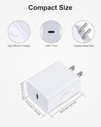 iPhone 16e 17e Charger Fast Charging for iPhone 17Pro Max/17e/17/16/16e/16Pro/15/15Pro, 20W Fast USB C Power Adapter with 6Ft USB C Charging Cable Cord, Type C Charger Block Wall Cube for Apple iPad