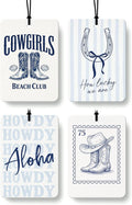 Blue Western Coastal Car Air Freshener 4 Pcs, Preppy Horseshoe Cowgirl Boots Hat Beach Hanging Air Freshener for Closet Drawer Books, Western Beachy Car Accessories Mirror Decor for Women