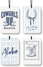 Blue Western Coastal Car Air Freshener 4 Pcs, Preppy Horseshoe Cowgirl Boots Hat Beach Hanging Air Freshener for Closet Drawer Books, Western Beachy Car Accessories Mirror Decor for Women