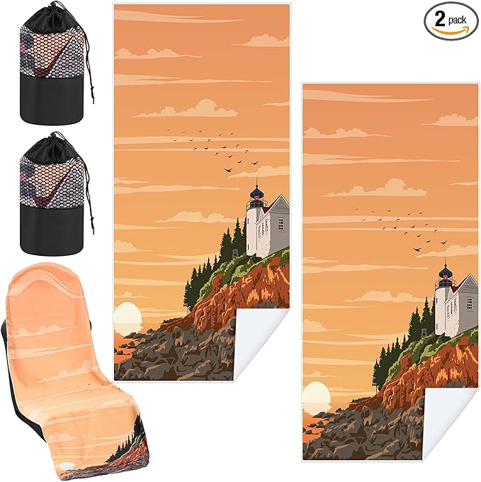 Hahafelt 2 Pack Car Seat Towel Covers with Storage Bag, 63 x 32 Inch Universal Non Slip Waterproof Sweat Protector for Car Truck, Gym Swimming Running, Machine Washable (Mount Desert Island)