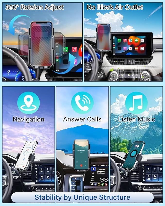 PZK Car Phone Mount for 2020 2021-2025 2026 Toyota Highlander L/LE/Hybrid XLE/Nightshade Accessories 8-inch Screen Auto Lock Car Phone Holder 360° Rotation Cradles Not Affect Vent (Not fit 12.3 inch)