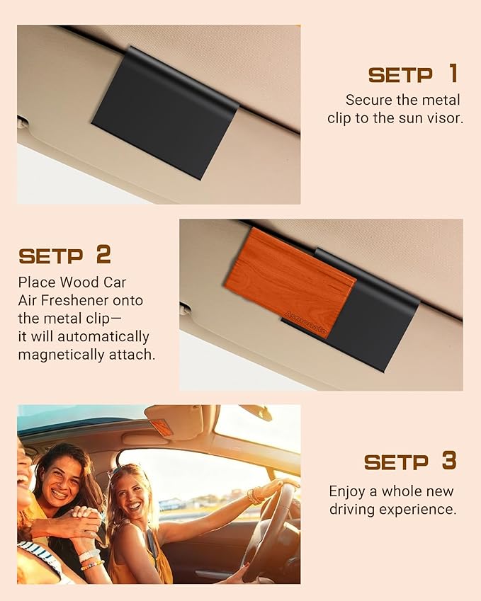 Car Air Freshener-The Original Wood Air Freshener for Visor Clip - Long Lasting Car Odor Eliminator and Scent Diffuser for Cabin, Truck & SUV-2 Metal Clips-Variety 3 Pack(Grove-Open Air-Pine)