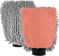 Qilmy Red-Orange Color Microfiber Chenille Car Wash Sponge Scratch Free Car Wash Mitt Absorbent Mitt Sponge for Trucks SUVs Car Washing Home Cleaning, Medium