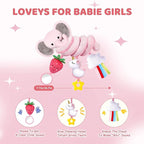 Spiral Car Seat Toys for Baby Girls 0-6 Months, Cute Pink Elephant Strawberry Stuff, Perfect Newborn Shower Gifts for Girls Essentials