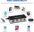 OOWOLF 7 in 1 Cigarette Lighter Splitter, 180W Quick Charge 3.0 12V/24V 3-Socket Car Charger Adapter, 4 USB Ports Car Power Adapter Car Splitter, Independent Switches, LED Voltmeter, 2.3FT Cable