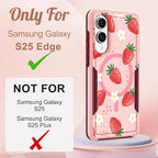 for Samsung Galaxy S25 Edge Case - Compatible with MagSafe Women Girls Cute Magnetic Protective Phone Cover Girly Kawaii Strawberry Heavy Duty Shockproof Design for Samsung S25 Edge Case