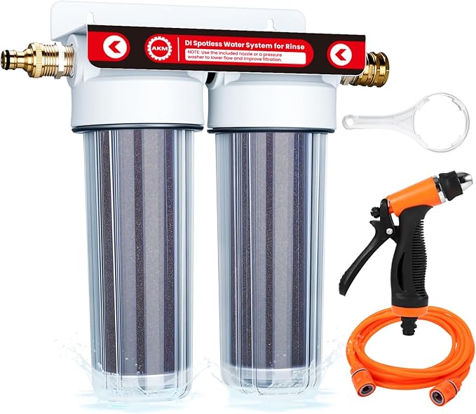 AKM Deionized Spotless Car Wash Rinse Water System, Color Change Resin, with Hose Nozzle Set, Spotless Water System for car wash, Spot-Free Water System for Car Washing, RV, Window,Boat