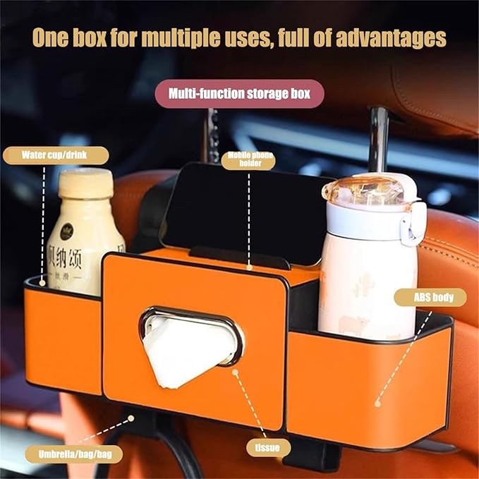 Car Organizers and Storage Box Behind Seat, Large Car Seat Back Organizer for Hold Phone, Drinks, Handbag, Universal Fit for Suv/Sedan (Orange, 1pcs)