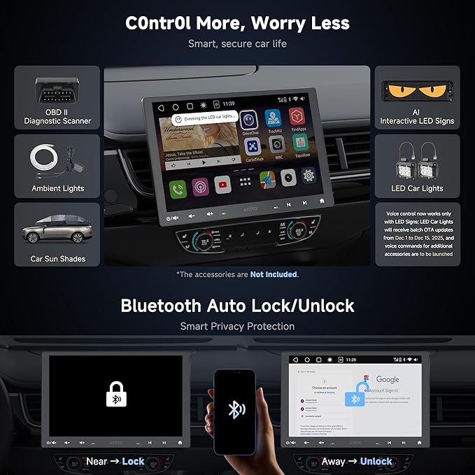 ATOTOZONE S8 MS 10.1'' QLED Single & Double DIN Android Car Stereo, 4G LTE, Floating Touchscreen, Wireless CarPlay & Android Auto, ChatGPT-Powered AI, Dual BT, DSP 36-Band EQ, SCVC, Backup Camera