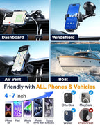YRU True Military-Grade [360° Rotation Suction] 2026 Ultimate Car Phone Holder Mount 【90+LBS Safest Strongest & Patent Certs】 Dashboard Windshield Vent for iPhone 17 16 Pro Max Samsung, Pale Pink
