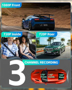 Dash Cam Front Rear and Inside, 3 Channel Dual Dash Camera for Cars W/ 64GB Card,1080P Dashcam Front with Night Vision,Loop Recording,G-Sensor,24H Park Monitor