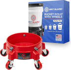 Grit Guard Bucket Dolly with Wheels - Rolling Detailing Wash Bucket with 5 Wheels and 2 Locking Casters Compatible with 2.5, 4, 5 and 6 Gallon Buckets (Red, 3" Red Casters)