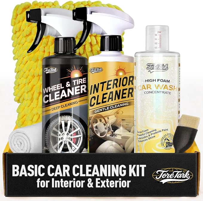 toretark Car Cleaning Kit with Car Wash Soap, Wheel & Tire Cleaner, Interior Car Cleaner Kit & Microfiber Mitt – Interior and Exterior, Basic Car Wash Kit, Auto Cleaning for Sedans SUVs Trucks
