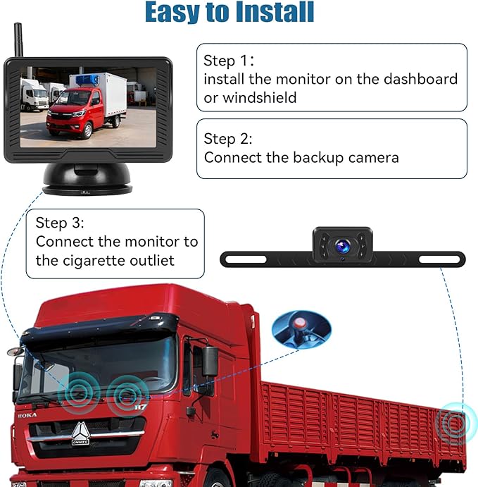 Wireless Backup Camera for Car 4.3 Inch Monitor Digital Signal Stable Rear View Camera Night Vision for Truck/Car/Pickup/SUV/ IP69 Waterproof with License Plate Backup