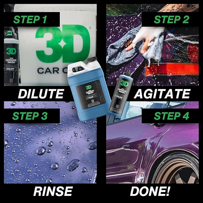 3D SiO2 Ceramic Wash & Wax Soap - 1 Gallon - pH Neutral Car Shampoo with Hydrophobic Protection & Deep Gloss | SiO2 Coating | Scratch-Free Detailing