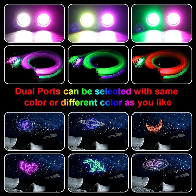 AKEPO 2 Light Color 32W Dual-Head RGBW Music Activated Fiber Optic Lights, 670pcs of Mixed Optical Fibers in 13.1ft+ Small APP Control Fiber Optic Star Ceiling Light Kit for Car Headliner Star/Home