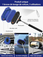 3 in 1 Car Windshield Cleaner Tool 40”Car Rearview Mirror Wiper Squeegee Wash Brush Extra Large Washable Microfiber Pad Extendable Handle Auto Window Glass Cleaning Kit Interior Exterior Dusting