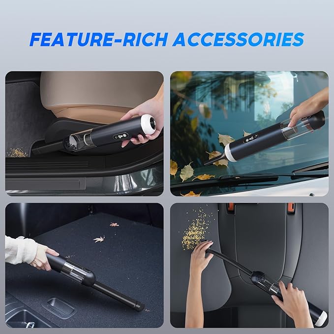 Car Vacuum Cleaner, Portable Cordless Handheld Vacuum with 18,000PA Suction, 3 Power Modes, Metal Body & LCD Display & LED Light, Mini Vacuum for Car, Home, Office, and Pet Cleaning