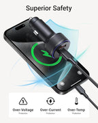 USB C Car Charger,90W 3-Port Dual USB-C & USB-A Car Power Adapter,Includes a Fast Charging Cable for iPhone 16/15/14/13/12/11/Pro Max, iPad, Samsung Galaxy, Google Pixel and Android Devices