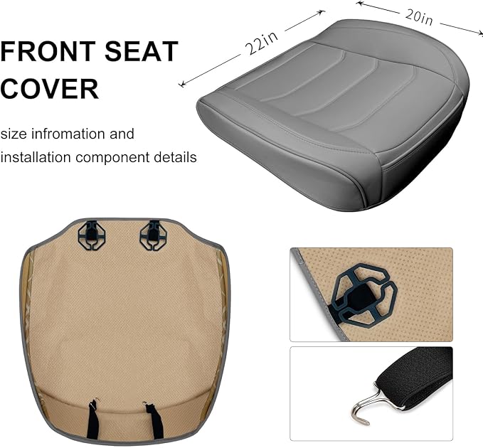 BOPUOVRE Car Seat Cover for Luxury & Comfort - PU Leather, Anti-Slip, Full Wrap Protection with Storage Pocket for Bottom Cushion - Universal Fit for 95% of Vehicles (Gray,2 Piece)