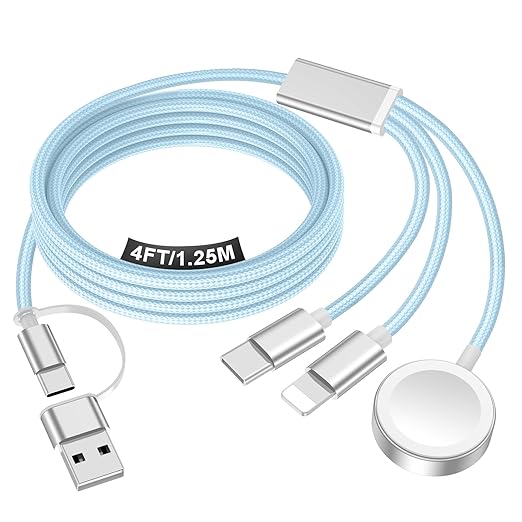Travel Essentials for Apple Watch Charger,iPhone Charger,3 in 2 Type C/L/Magnetic Fast Charging Cable,Multi Charging Cable Portable Designed for iWatch Series,iPhone 17-11,Galaxy S26-S21,Car-4FT